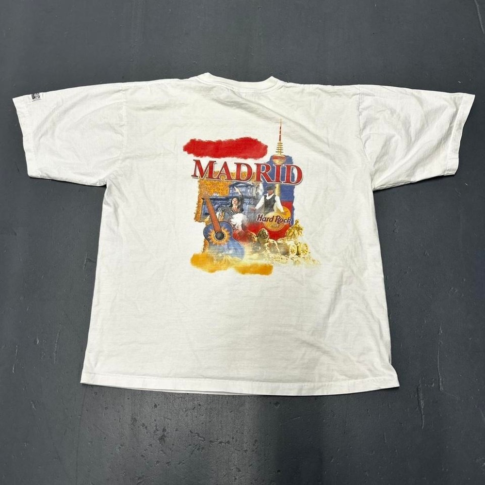 Vintage 90s Hard Rock Cafe Madrid Spain double sided graphic tee shirt tshirt